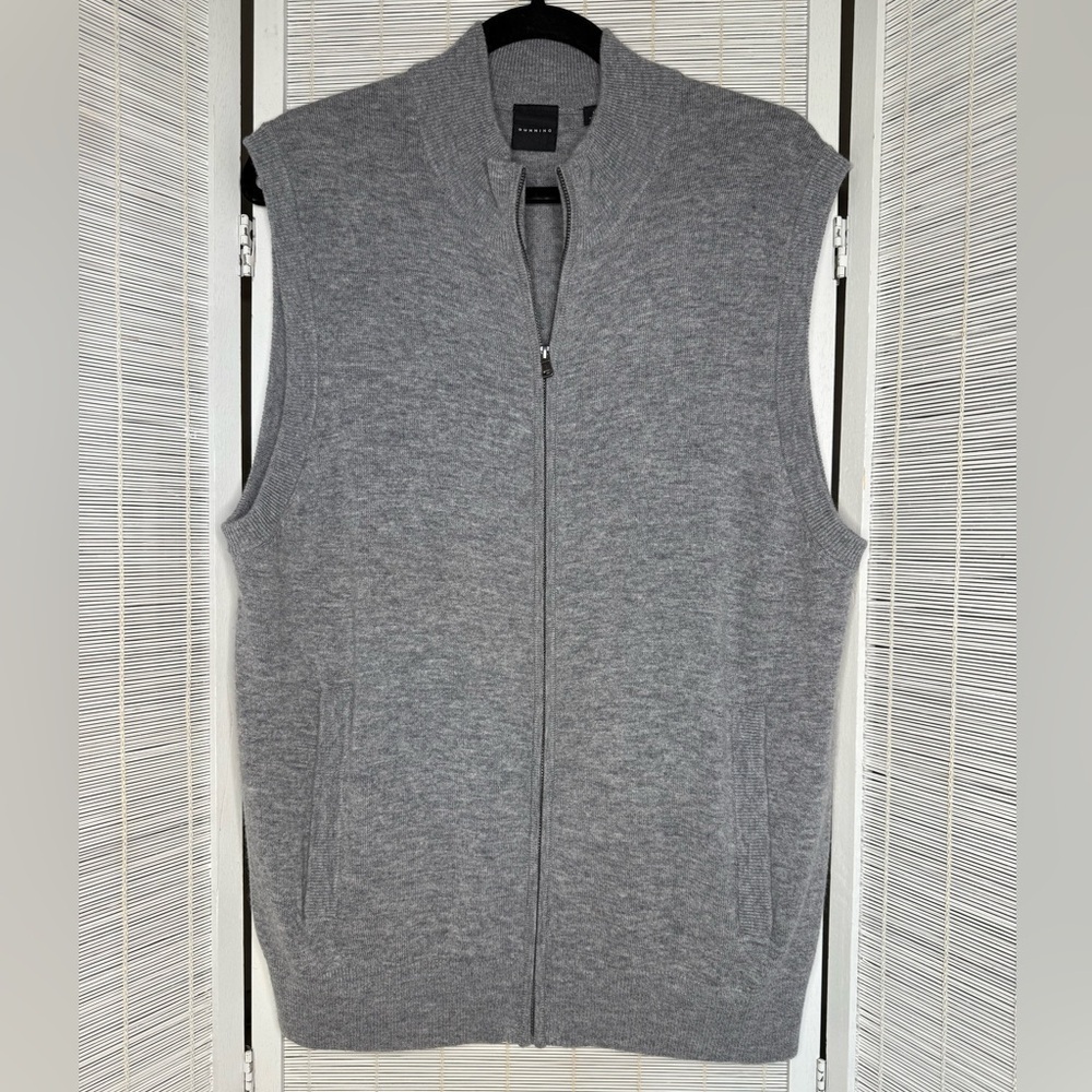Dunning Wool Cashmere Zip Vest Gray High Collar Golf Pockets Machine Wash Size M